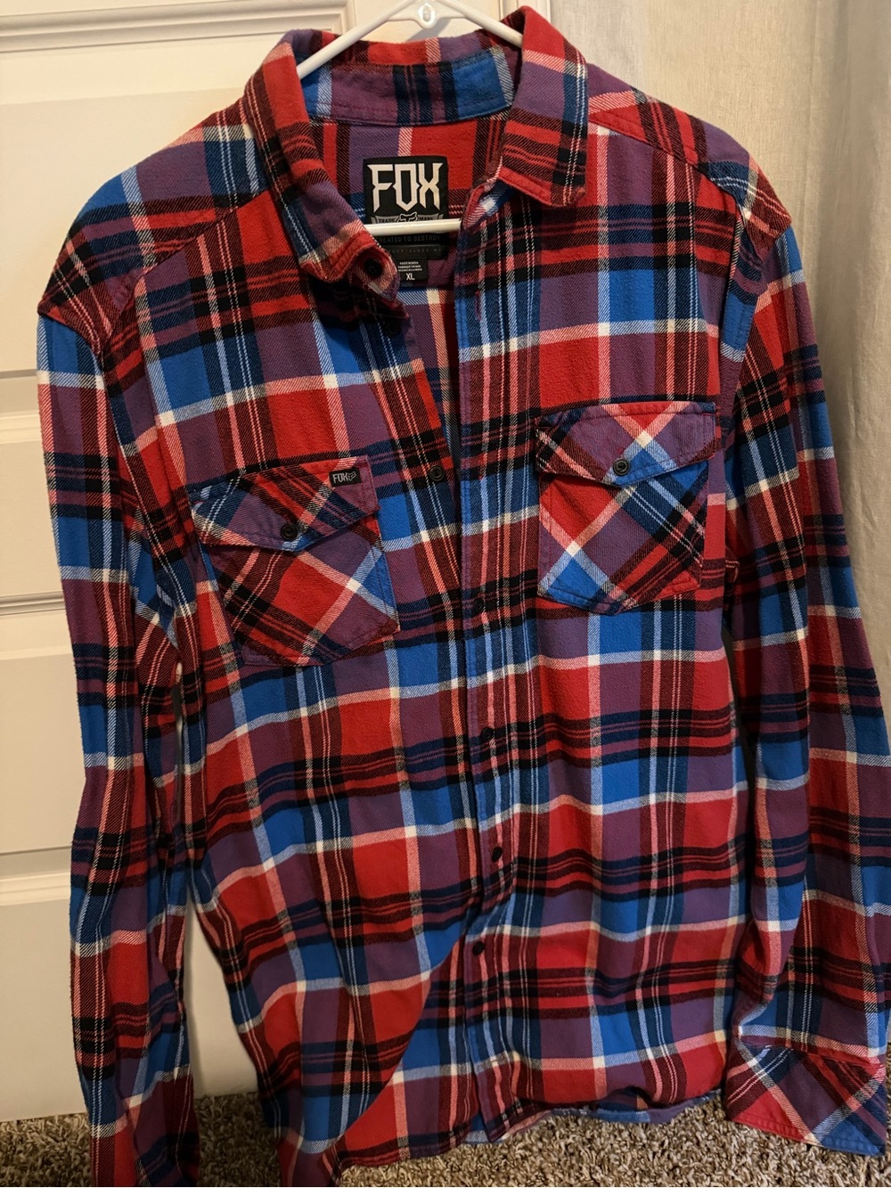 Fox Red and Blue Plaid Button-Up Shirt